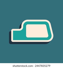 Green Car mirror icon isolated on green background. Long shadow style. Vector