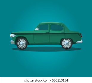 Green car on a blue background. Logo Car