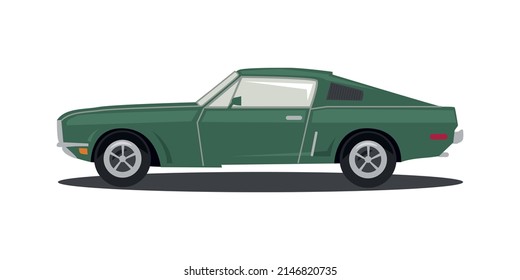Green car on a white background in a flat style. Vector image.