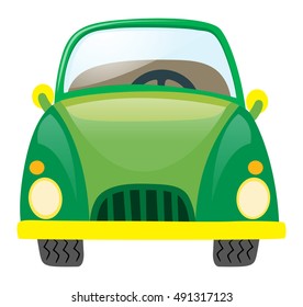 Coche verde en ilustración de fondo blanco
