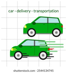 Coche verde. taxi en línea. entrega. taxi. vehículo privado. transporte. congestión. coche eléctrico. coche de gasolina