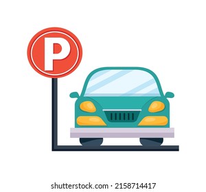 Green Car With Parking Signal Icon