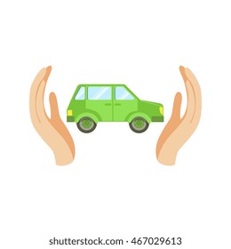 Green Car Protected By Two Palms