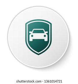 Green Car protection or insurance icon isolated on white background. Protect car guard shield. Safety badge vehicle icon. Security auto label. Green circle button. Vector Illustration