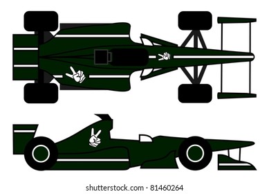 Green car racing in two positions