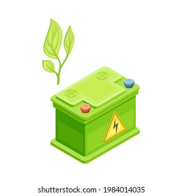 Green Car Rechargeable Battery as Renewable Green Energy Source Isometric Vector Illustration