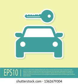 Green Car rental icon isolated on yellow background. Rent a car sign. Key with car. Concept for automobile repair service, spare parts store. Vector Illustration