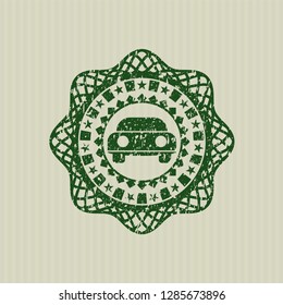 Green car seen from front icon inside distress rubber grunge texture seal