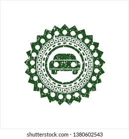 Green car seen from front icon inside distress grunge style stamp