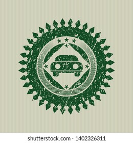 Green car seen from front icon inside rubber grunge texture seal