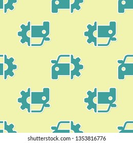 Green Car service icon isolated seamless pattern on yellow background. Auto mechanic service. Mechanic service. Repair service auto mechanic. Maintenance sign. Flat design. Vector Illustration