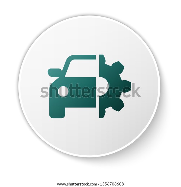 Green Car service icon isolated on white\
background. Auto mechanic service. Mechanic service. Repair service\
auto mechanic. Maintenance sign. Green circle button. Vector\
Illustration