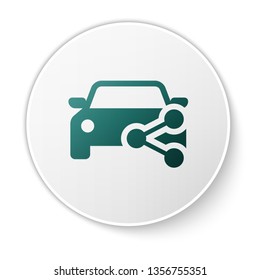 Green Car sharing icon isolated on white background. Carsharing sign. Transport renting service concept. White circle button. Vector Illustration