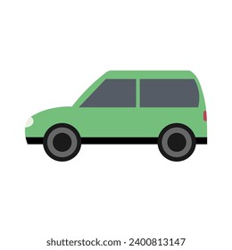 Green car side view icon on white background