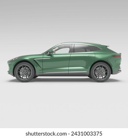 Green car side view rendered on a white background