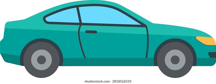 Green car side view with sleek design and modern features shown