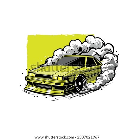 green car with smokey drift
