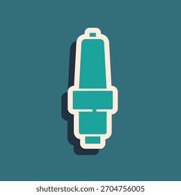 Green Car spark plug icon isolated on green background. Car electric candle. Long shadow style. Vector