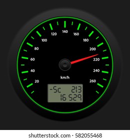 Green Car speedometer. Vector illustration.