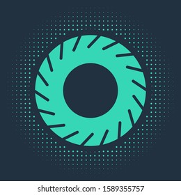 Green Car tire icon isolated on blue background. Abstract circle random dots. Vector Illustration