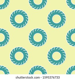 Green Car tire icon isolated seamless pattern on yellow background.  Vector Illustration
