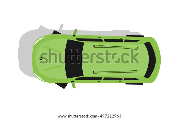 Green car from top view vector illustration.\
Flat design auto. Illustration for transport concepts, car\
infographic, icons or web design. Delivery automobile. Isolated on\
white background