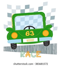 Green car t-shirt design vector illustration. Race design vector illustration 