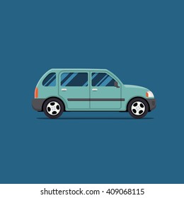 Green car. Vector illustration. hatchback. sied view. Isolate flat 