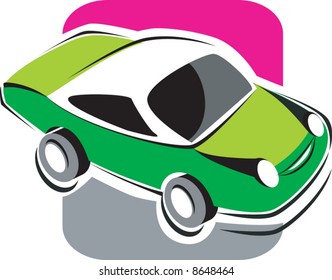 green car with white top 	