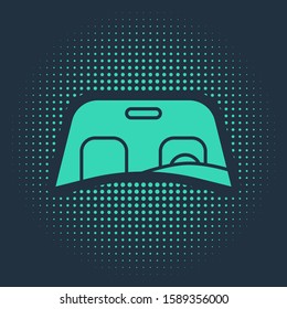 Green Car windscreen icon isolated on blue background. Abstract circle random dots. Vector Illustration