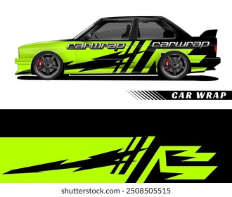 Green car wrap design with bold black lightning stripes. Perfect for marketing a modern and dynamic automotive business or product.