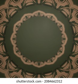 Green card with brown mandala pattern prepared for typography.