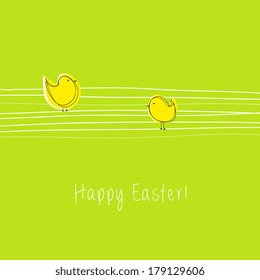 Green card with chickens and happy easter wishes 