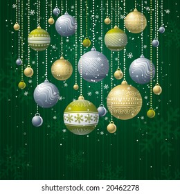 green card with christmas balls, vector illustration