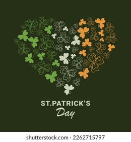 green card with a heart made of clover leaves in the colors of the Irish flag St. Patricks Day