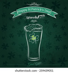 Green card for St. Patrick's Day with beer mug, vector