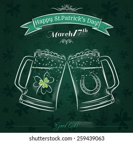 Green card for St. Patrick's Day with beer mug, vector