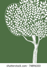 Green card with stylized tree