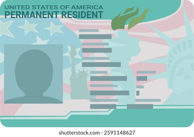 Green card, USA Permanent Resident Card (cut out,flat design)