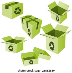 Green cardboard boxes with recycle sign vector