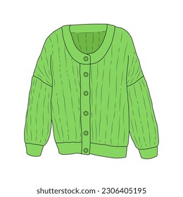 Green cardigan hand drawn illustration on white background