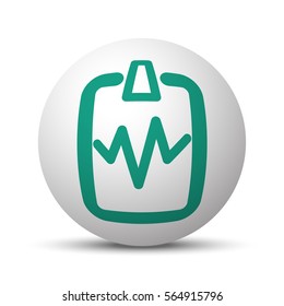 Green Cardiogram Clipboard icon on white sphere