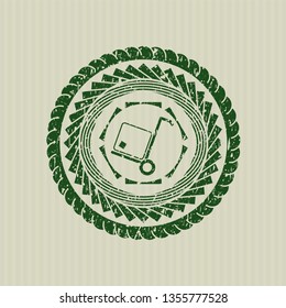 Green cargo icon inside distress grunge stamp