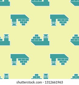 Green Cargo ship icon isolated seamless pattern on yellow background. Flat design. Vector Illustration