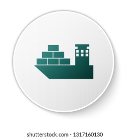 Green Cargo ship icon isolated on white background. Green circle button. Vector Illustration