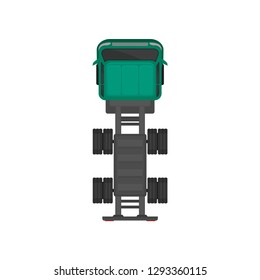 Green cargo truck chassis, automobile for goods carriage, cargo delivering vehicle, top view vector Illustration