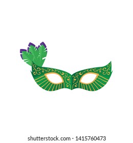 Green carnival festival mask with green violet feather