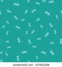 Green Carnival garland with flags icon isolated seamless pattern on green background. Party pennants for birthday celebration, festival and fair decoration.  Vector Illustration