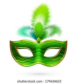 Green carnival mask with feathers