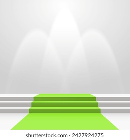 Green carpet on stairs with spot lights